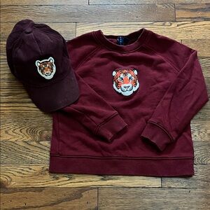 Janie & Jack Maroon Tiger Sweatshirt and Cap Set